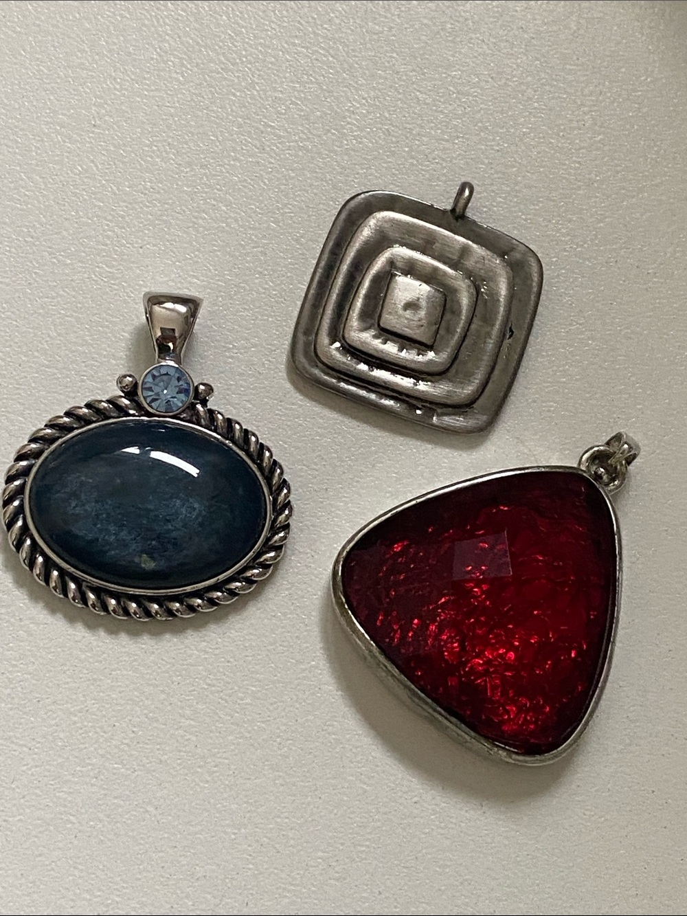 Lia Sophia Silver-Tone Trio Pendant Set with Blue, Light Blue & Red